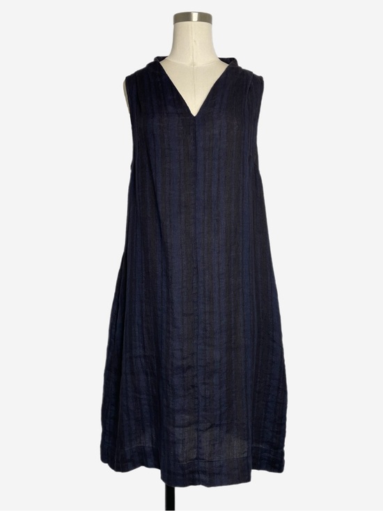 Flax Dresses & Skirts - FLAX Navy black striped sleeveless v-neck shift dress linen beachy pockets XS/S